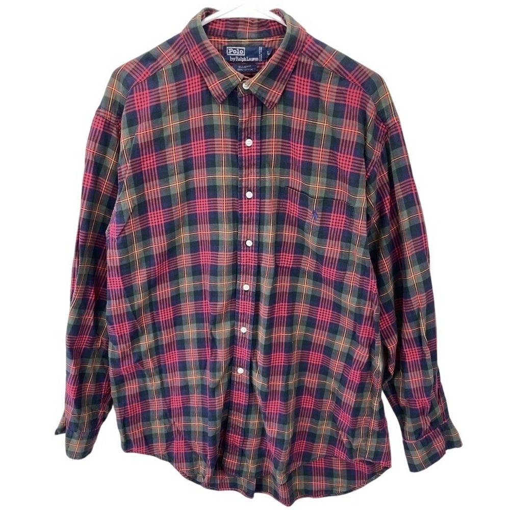 Polo Ralph Lauren Elliott Plaid Button Down Shirt Mens L Red Green Preppy